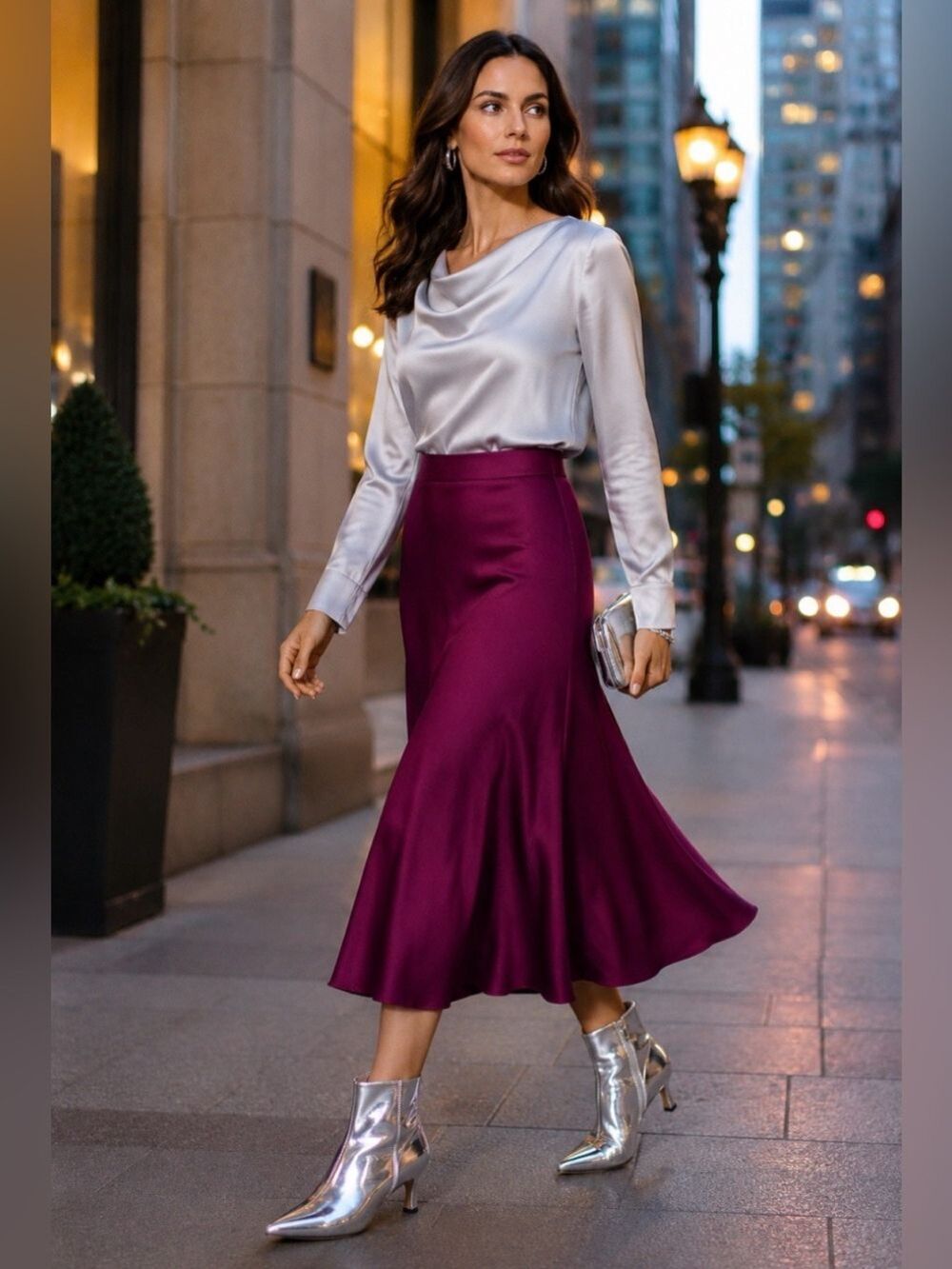 Karen Kane Plum Twill Midi Skirt — Multiple sizes NWT — $118 —